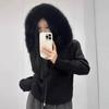 Женский вязаный кардиган с капюшоном в корейском стиле с воротником из искусственного меха - Осенне-зимний свободный кардиган-свитер