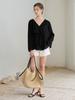 MOMET Fluffy Roll-Up Blouse Black