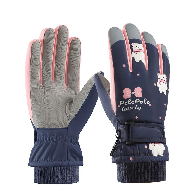 Kids' Winter Touch Screen Ski Gloves - Non-Slip, Windproof, Warm, Five-Finger Design with Velvet Lining