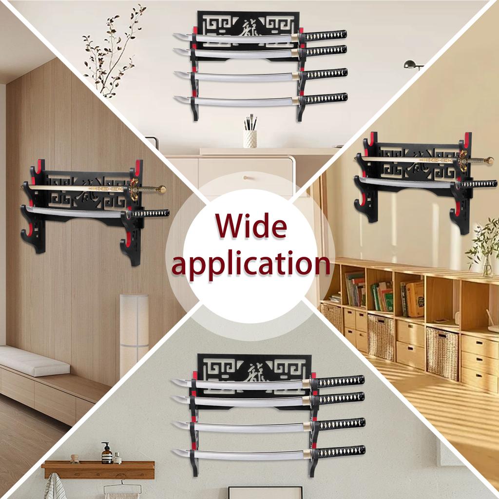 2/4-ярусная деревянная подставка для мечей, настенная, подставка для самурайских мечей, изящная черная стойка для катаны для украшения дома и офиса