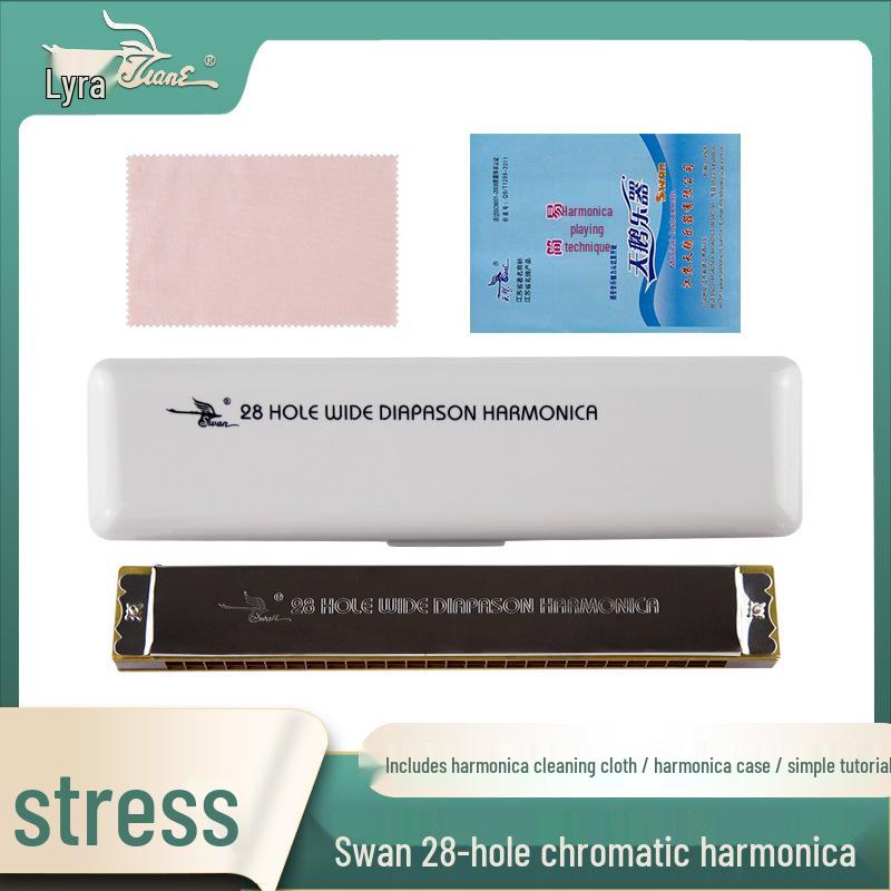 Swan Harmonica: Professional Double Reed, C Key, 24/28 Holes for Beginners & Adults