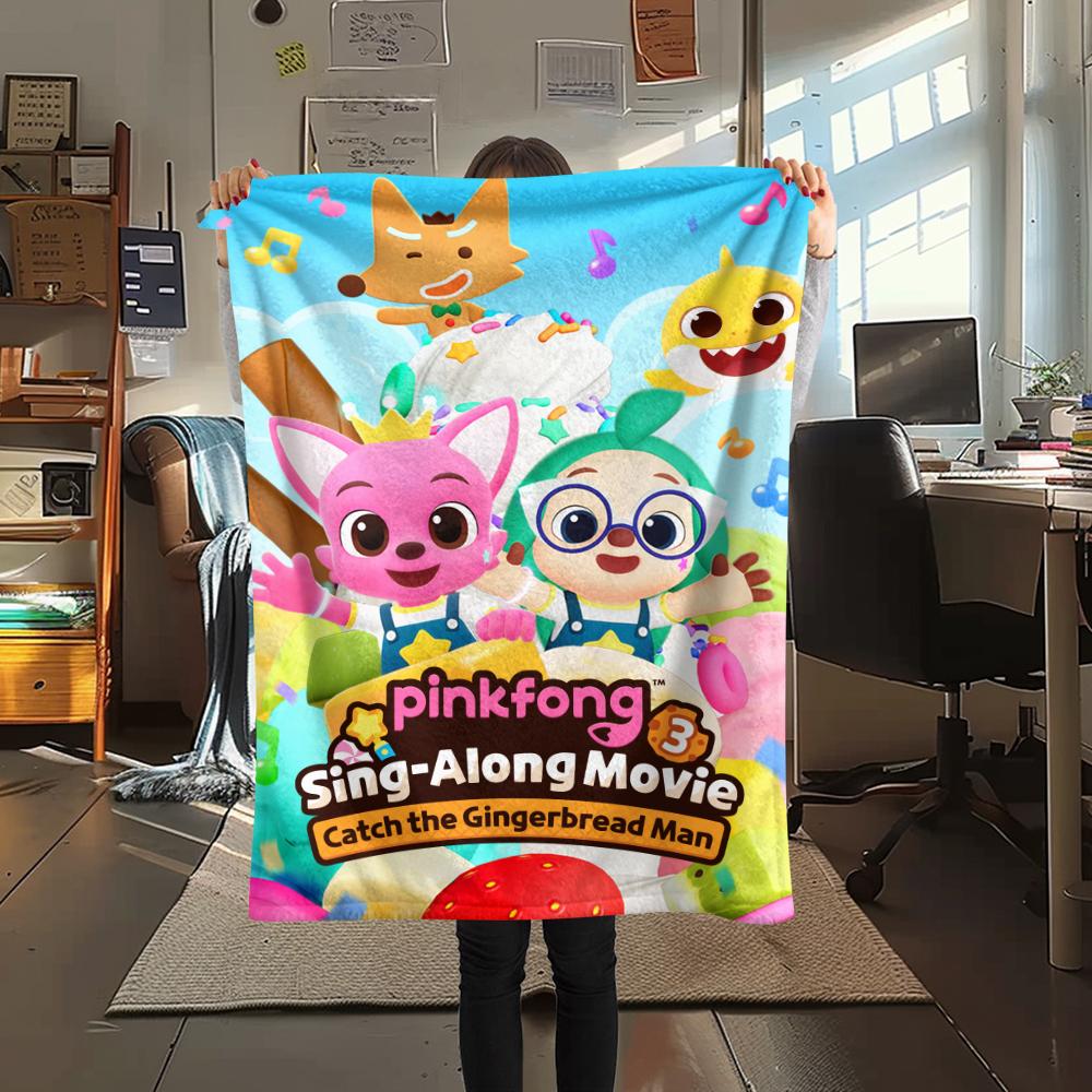 1PC Pinkfong Print Flannel Blanket, High quality Comfortable for All Seasons, Home Decor, Warmth and Comfort, Perfect for Christmas Gifts110