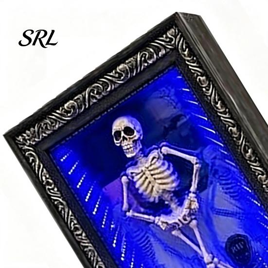 Dark Style Home Decor LED Dancing Skeleton Frame Decor, Glowing Spooky Night Light for Decorative Picture Holder Desk Shelf, Halloween Party