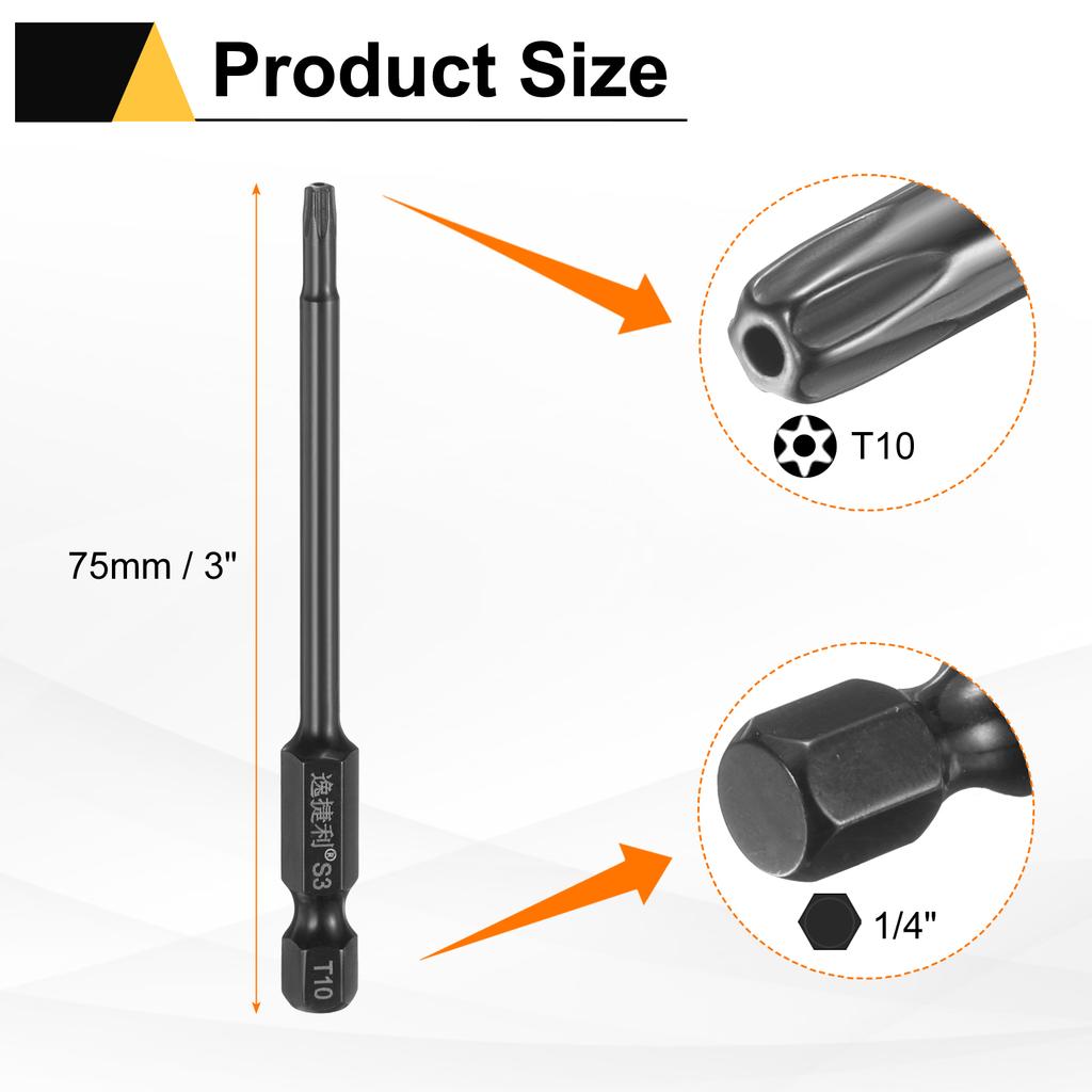 6 шт. Биты Torx T6-T40 1/4" Шестигранный Хвостовик 75 мм/100 мм Сталь S3 Магнитные Звездообразные Биты со Штифтом (Tamper Proof Star) 6-гранные Биты для Шуруповерта