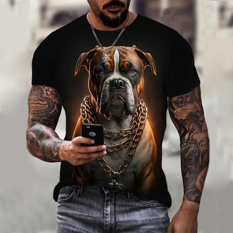 Summer Round Neck 3D Print Dog Graphics Top Fashionable Casual Short Sleeved Men's T-shirts