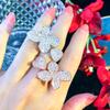 J0099 Креативное регулируемое кольцо, полностью покрытое цирконами, изысканное ювелирное изделие с идентификацией цветка