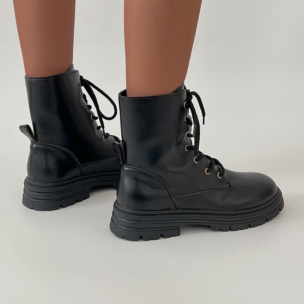 Модные женские ботильоны Rimocy из черной искусственной кожи на низком каблуке со шнуровкой, модные женские нескользящие ботинки на платформе, армейские ботинки Mujer 2024