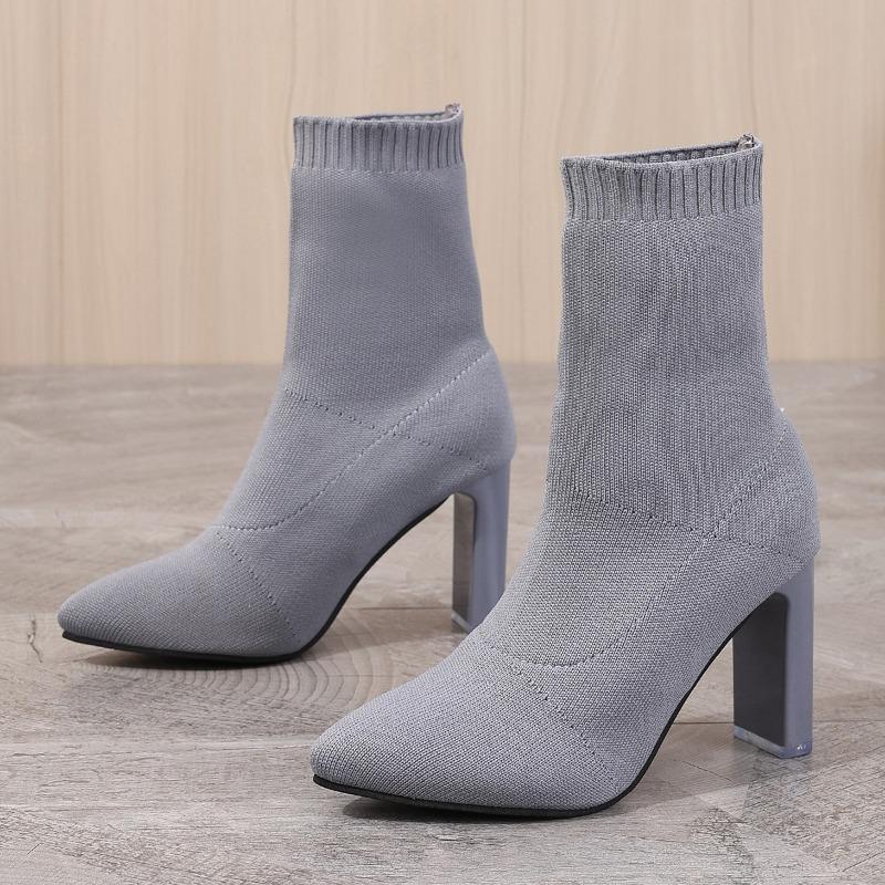 fashion Shoes for Women Fashion Sleeve Women's Boots Spring Autumn Pointed Toe Solid Sexy Dress Short Barrel Chunky Heels Stretch Boots