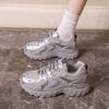 Туфли на толстой подошве для женщин, увеличивающие рост, новые, осенние, дышащие и универсальные, из серебристой сетки, легкие, для спорта и отдыха