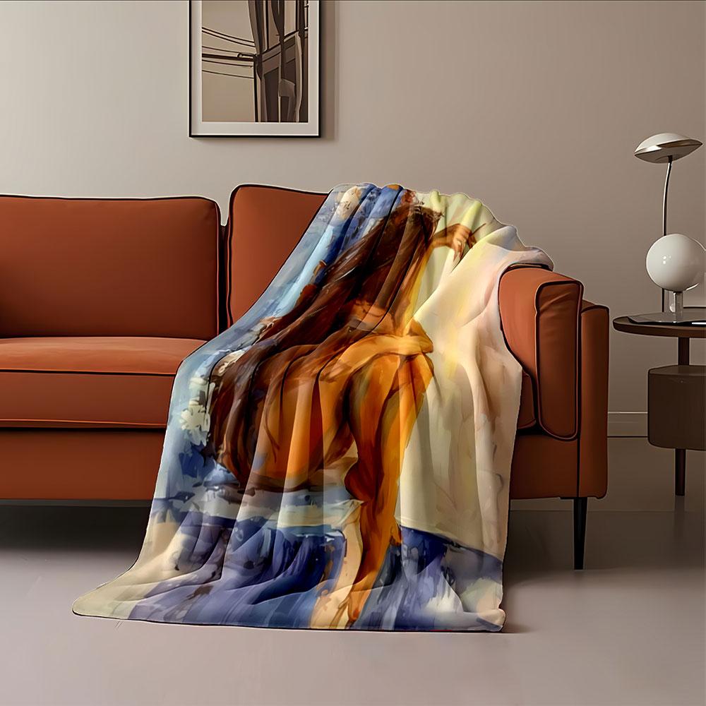 Seated Woman in Art Style for all seasons blanket lunch break throw gift