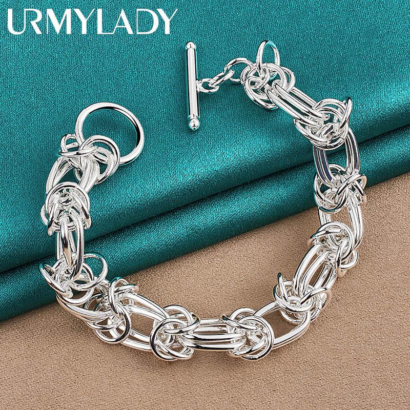 Браслет-цепочка из стерлингового серебра 925 пробы с двойным кольцом для женщин, модные очаровательные ювелирные изделия для свадебной вечеринки