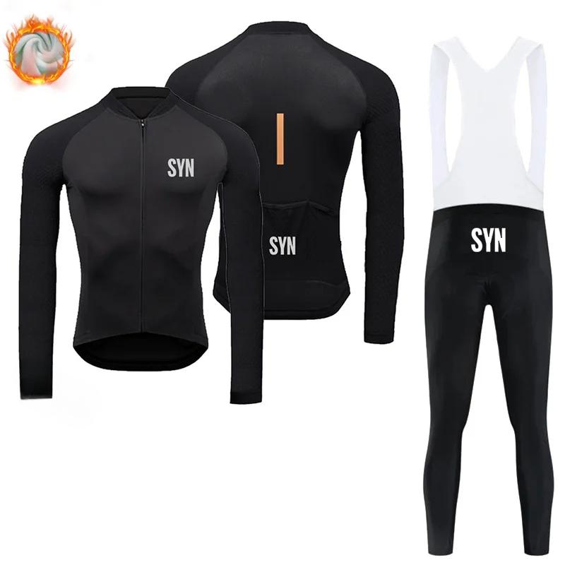 BIEHLER-Thermal Fleece Cycling Clothing Long Sleeves Warm Jersey Set Windproof Sportswear MTB Road Bike Winter