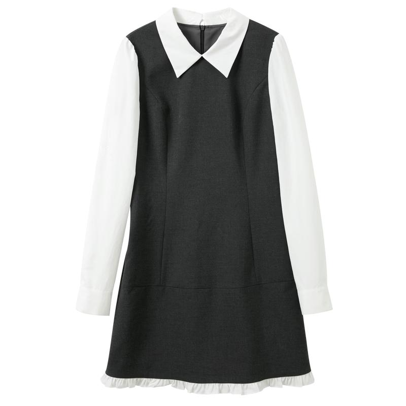 Sancai 2026 Spring Lapel Faux Two-Piece A-Line Dress