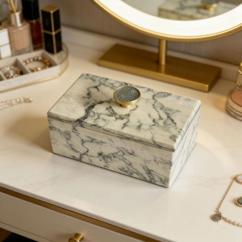 Marble-Style Jewelry Box With Lid Dresser Entryway Key Storage Modern Minimalist Small Organizer