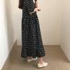 Women's Retro Floral Loose Slimming Black Crew Neck Short Sleeve Long Dress