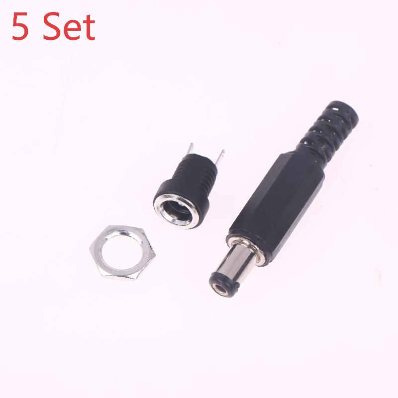 5Pairs DC12V 5.5 X 2.1mm Plastic Male Plugs DC Power Socket Female Jack Screw Nut Panel Mount Connector