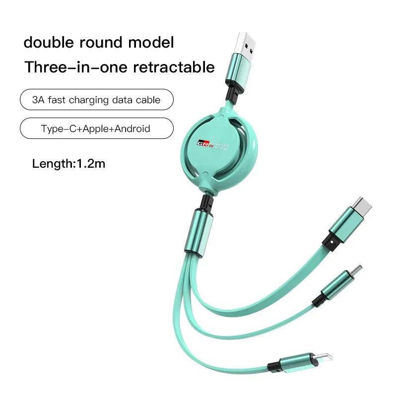 Автомобильный выдвижной Micro Data кабель 3 в 1 USB Type C, быстрая зарядка 100 Вт для Toyota GR Sport Gazoo Racing RAV4 C-HR Mirai
