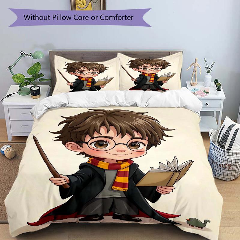 3pcs Harry Potter with Wand and Book Bedding Set - Includes 1 Quilt Cover and 2 Pillowcases, Comfortable Bedding with Stylish Design for Bed