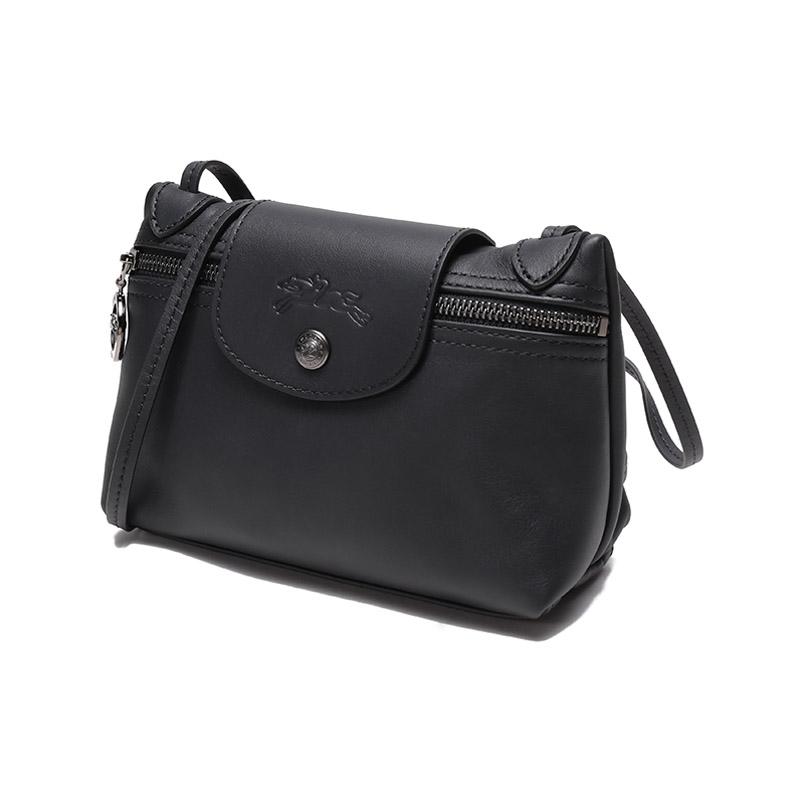 Longchamp Le Pliage 20 Snap Button Zipper Closure Leather Shoulder Crossbody Bag Women bags Black 10188987001