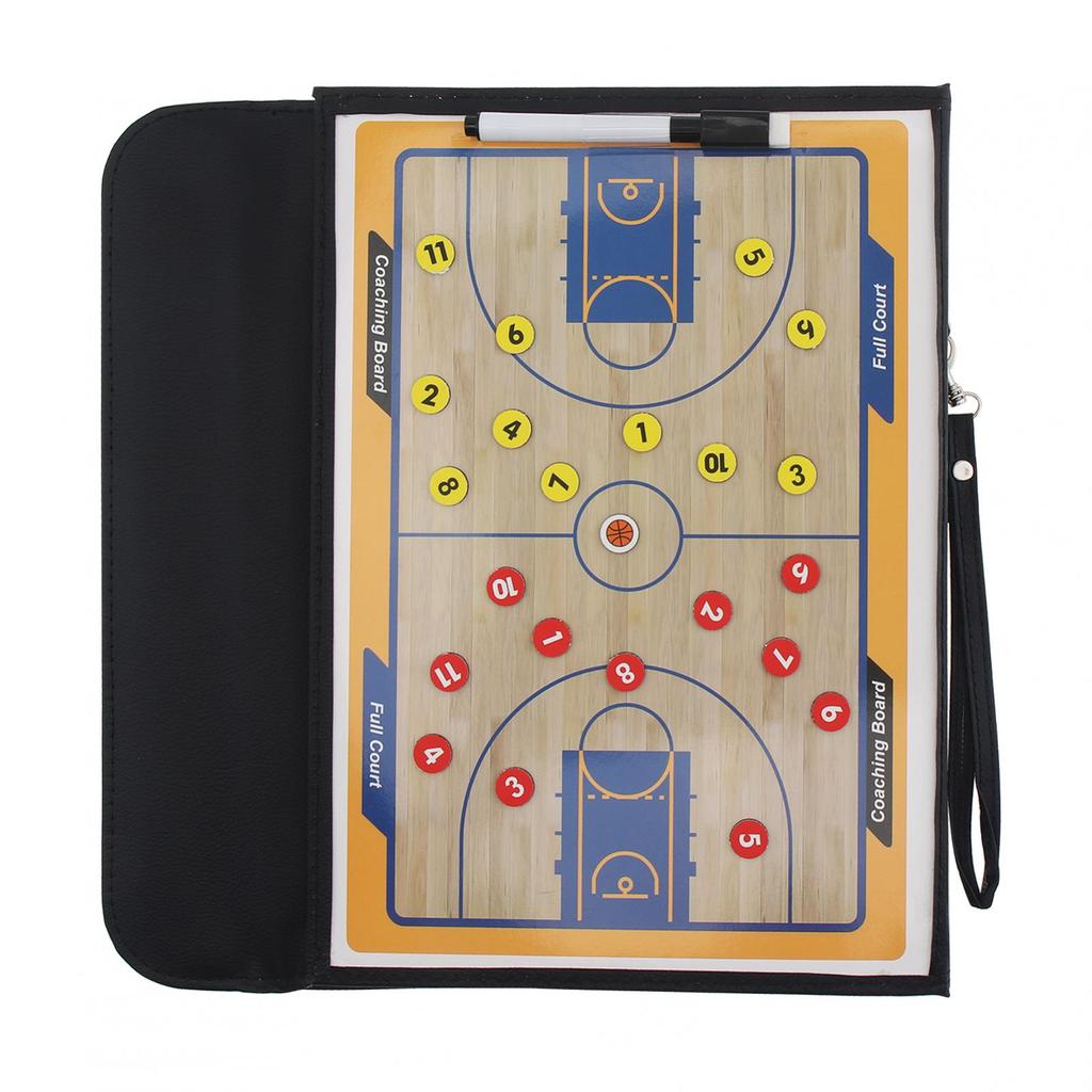 Portable PU Leather Cover Clipboard Tactical Magnetic Board Kit with Dry Erase, Marker Pen, Magnet Buttons, Color Basketball Coaching Board
