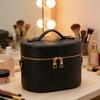 PU Leather Toiletry Organizer Bag Makeup Case with Carrying Handle And Zippered Cover Design for Cosmetic Storage Use