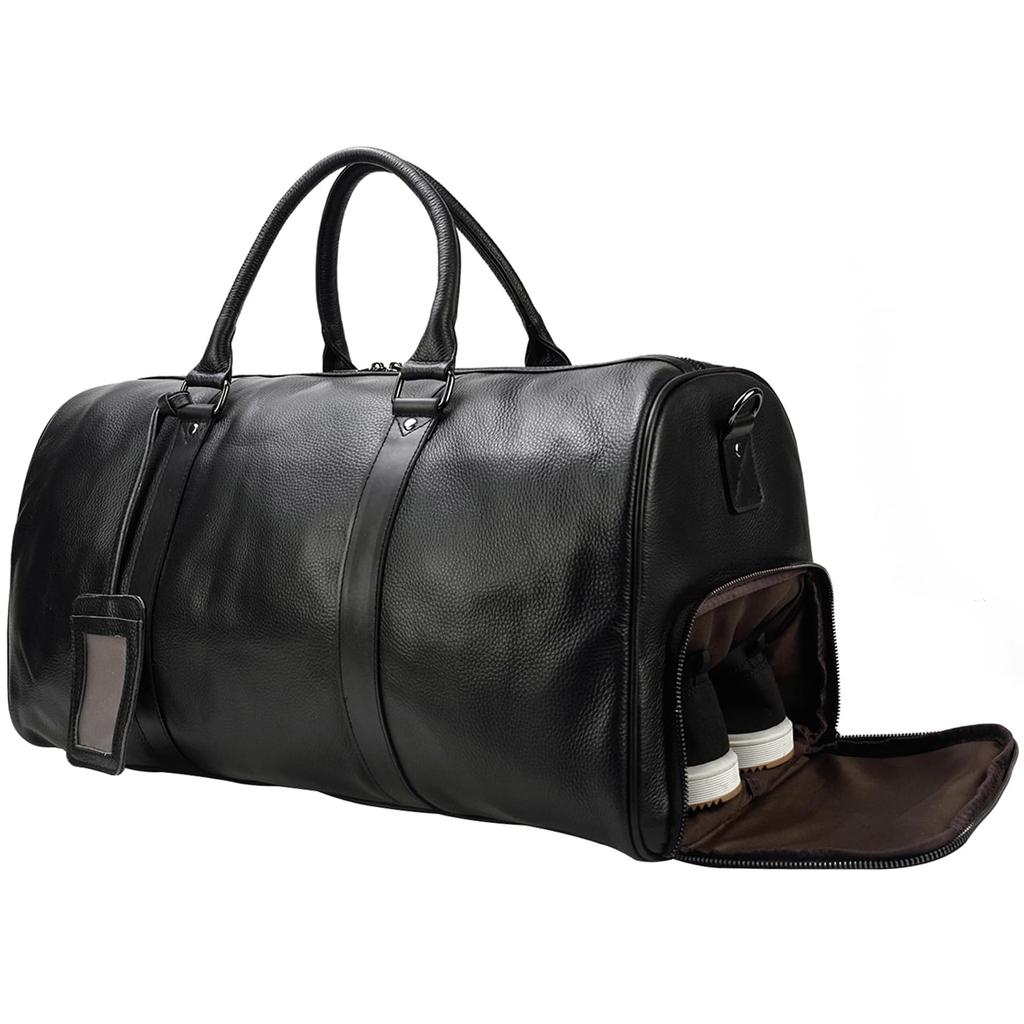 Genuine Leather Boston Bag for Leather Travel Bag with Shoe Golf and Bottom Large School Business 55cm Men, Carry-On, Compartment, Bag, Studs,
