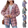 Jacket For Women Drawstring Hooded Shirt Plaid Print Shirt Jacket Long Sleeve Button Down Coat
