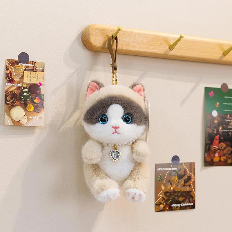 Cute Stuffed Kitty Plush Toy Soft Colorful Cat Animal Doll with Heart Pendant 1Pcs for Bedside Decor Kids Graduation Gift