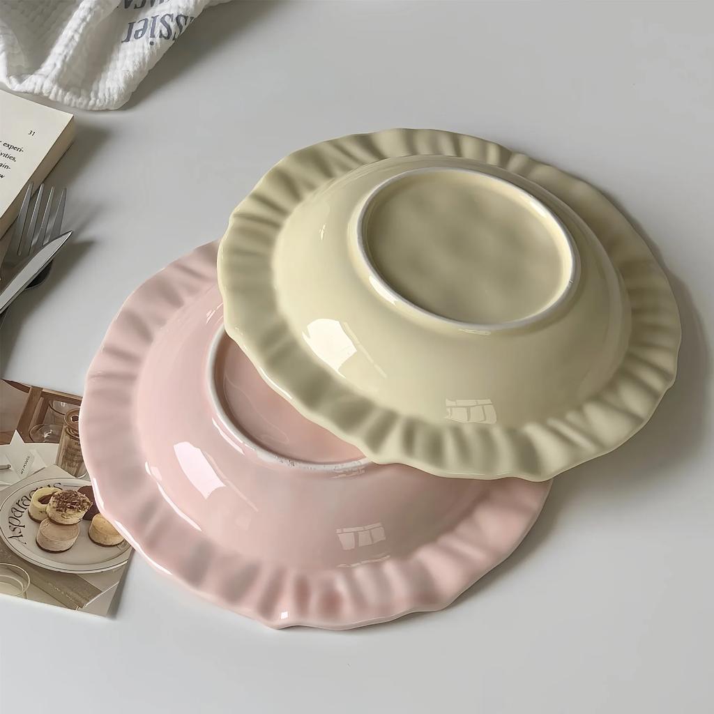 Advanced French Irregular Embossed Lace Plates Fruit Plate Pasta Plate Retro Solid Color Skirt Plate Cream Plates Dessert Plates