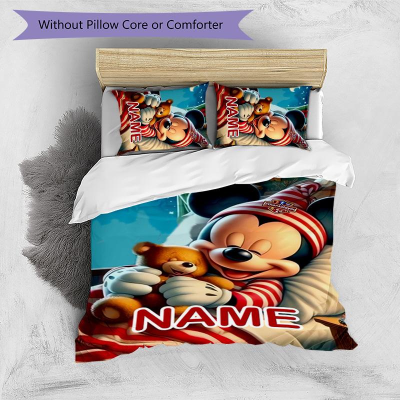 3pcs Mickey5 Cover Set - Personalized Name, HD Printed Bedding with 1 Cover and 2 Pillowcases - Perfect for Home Decor, Easy Care