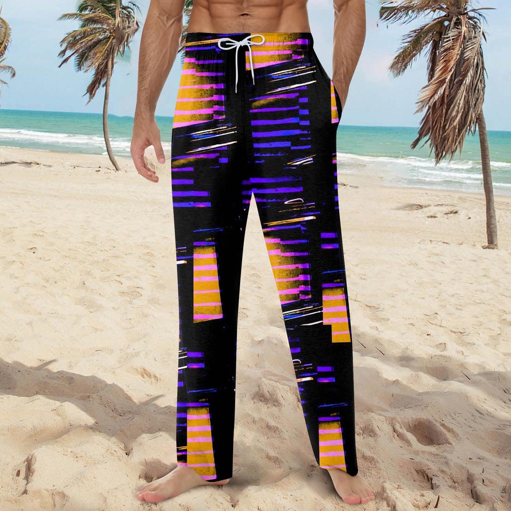 Мужские мягкие домашние пижамные штаны с гавайским принтом, повседневные спортивные штаны с завязками