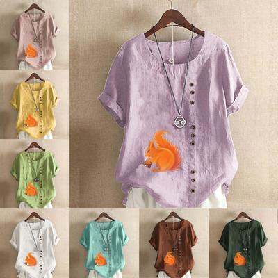 Женская мода с принтом белки, футболка с коротким рукавом, свободная хлопковая рубашка, повседневная свободная летняя блузка, топы