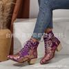 2025 осень и зима новые европейские и американские этнические стиль вышитые высокие каблуки Martin сапоги большой размер независимая станция шнуровка толстый каблук