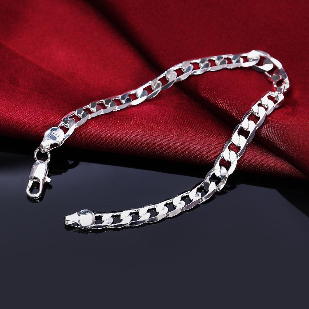 European and American Fashion Exquisite Copper-Plated Silver Jewelry Bracelet, 6/8MM Flat Side Design.