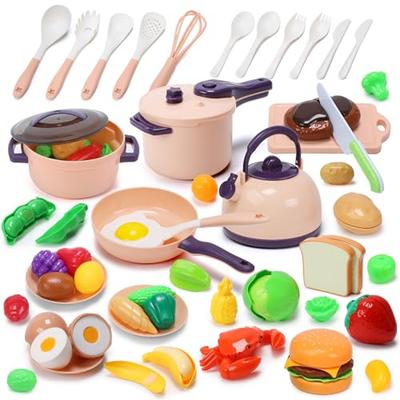 Милый набор для игры в готовку из 51 предмета, Включает ингредиенты, скороварку, кастрюлю и посуду, Реалистичные ингредиенты, Ролевая игра, Игра родителя и ребенка