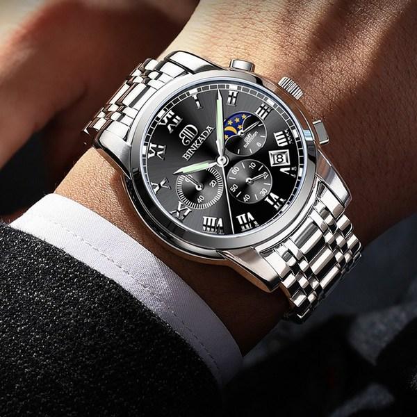 BINKADA Мужские металлические часы Мужские металлические часы Металлические наручные часы Мужские роскошные часы Металлические часы