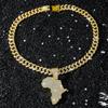 Iced Out Africa Map Pendant Necklace Alloy Gold Plated Rhinestone Cuban Link Chain Hip Hop African Heritage Street Charm Jewelry