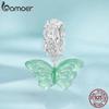 Bamoer 925 Sterling Silver Romantic Mint Green Butterfly Pendant Charms for Women Bracelet & Necklace DIY Fine Jewelry Gift