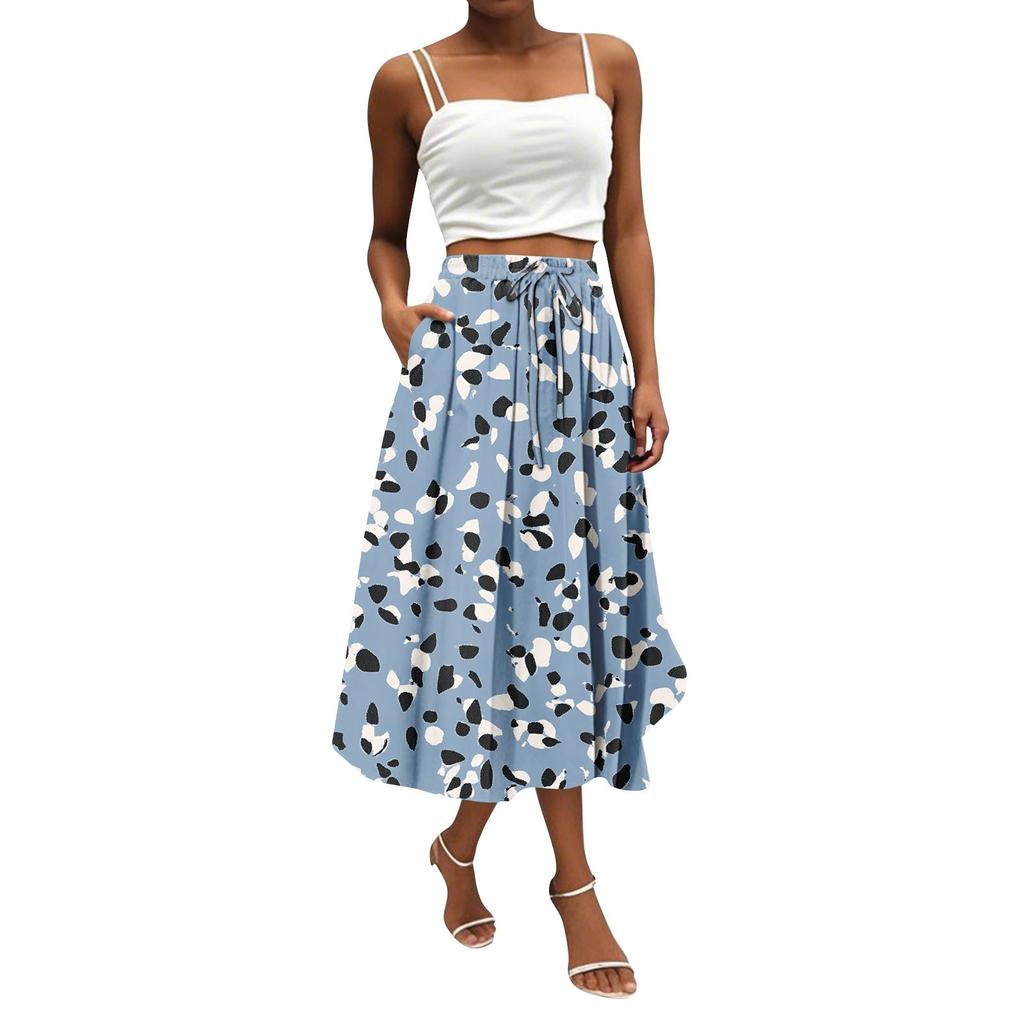 Women's Skirt Bohemian Flower Skirt Solid Color Casual Temperament With Pockets Skirt