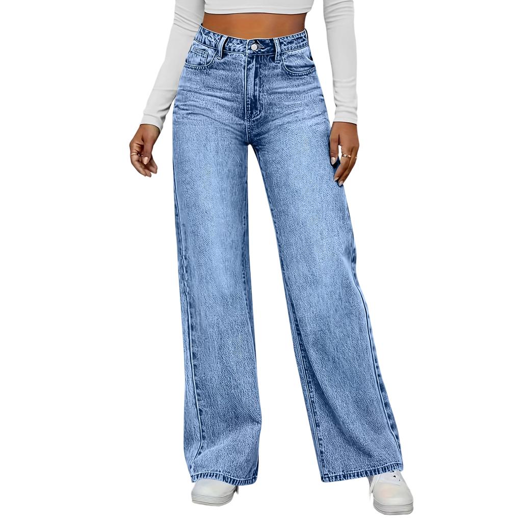 Women's High Waist Washed Women's Jeans Fashionable Versatile Straight Leg Pants