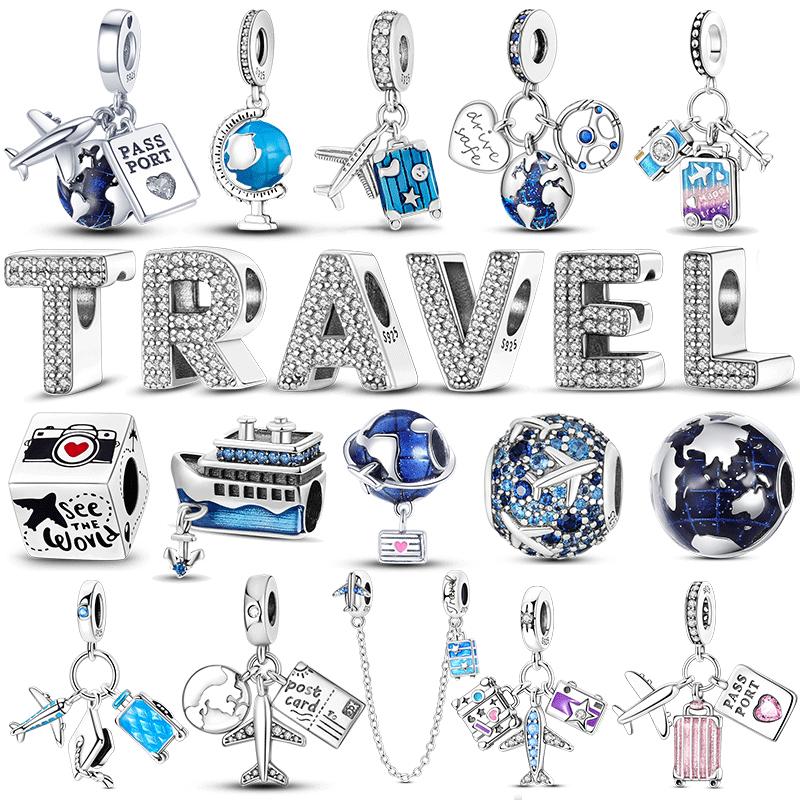 Медные Дорожные Паспортные Чемоданные Шармы Подходят для Оригинального Браслета Сделай Сам Самолет Земля Бусины Для Изготовления Ювелирных Изделий Подарок