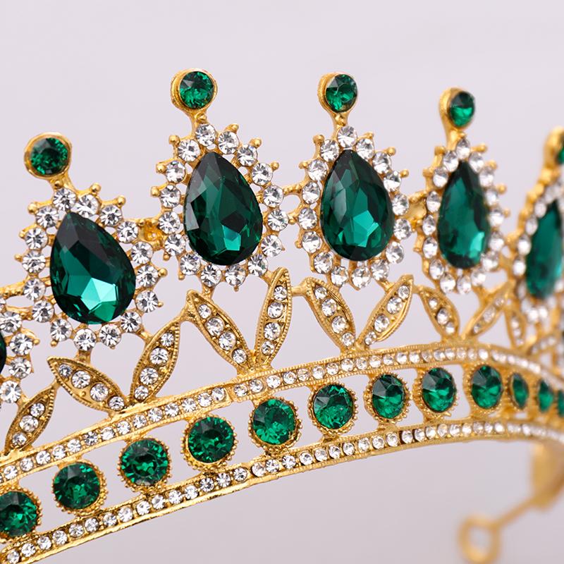 Luxury Green Rhinestone Crystal Wedding Crown Bride Tiaras And Crowns Queen Diadem Pageant Crown Bridal Hair Jewelry Accessories