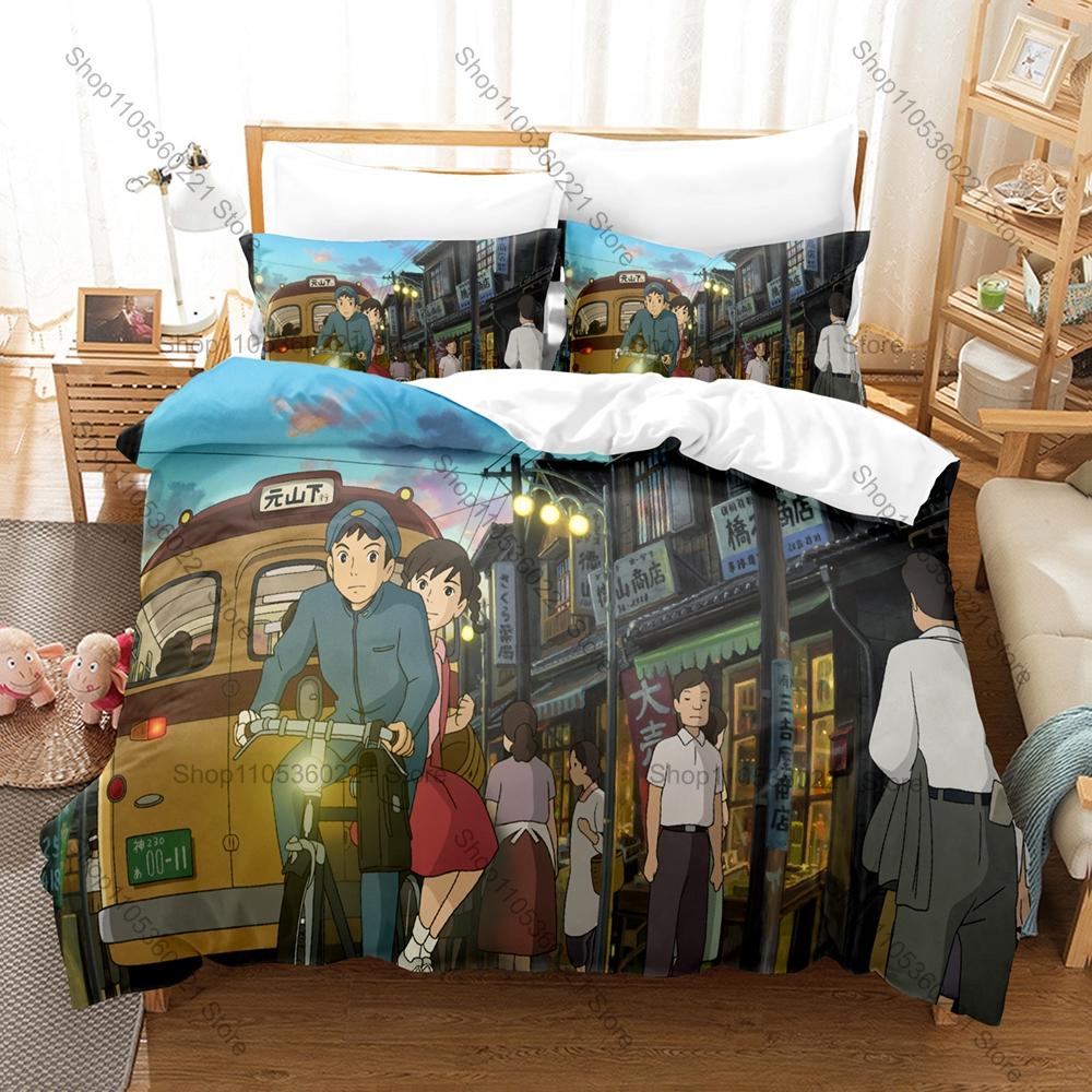 From Up On Poppy Hill Vintage Coastal Town Poppy Flower Retro 1960s Campus HD Print Bedding Set Duvet Cover + 2 Pillowcases