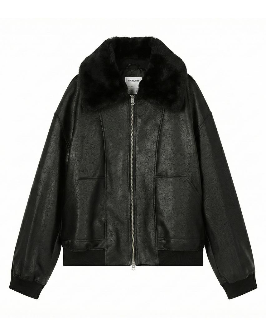 Midnlow Oversized Leather Blouson (Black)