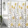 Желтая Цветочная Шторка для Душа, Желтый Цветок Серый Лист Декоративная Шторка для Душа для Ванной, Водонепроницаемая Шторка для Душа с Крючками