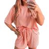 Женский свободный однотонный короткий рукав шорты с завязками повседневный домашний костюм комплект