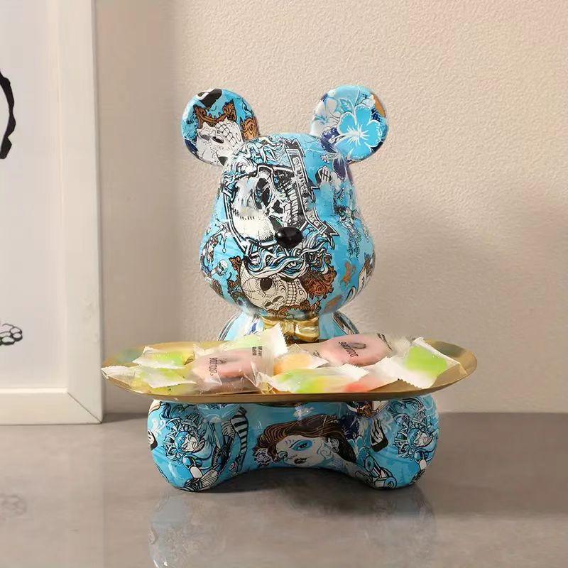 18.5cm Graffiti New Bear Figurine Home Decoration Animal Statue Keys Storage Shelf Modern Room Sculpture Table Decor Statues