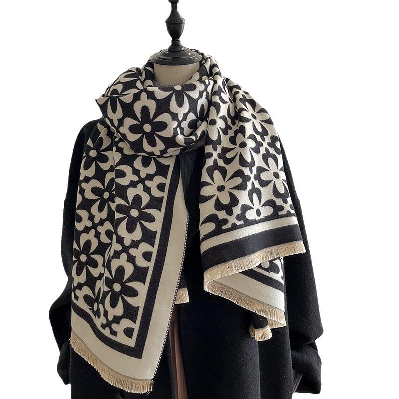 Imitation Cashmere Flower Scarf Women'S Winter Korean Version Dongdaemun Shawl Versatile Cute Thickened Scarf Tide