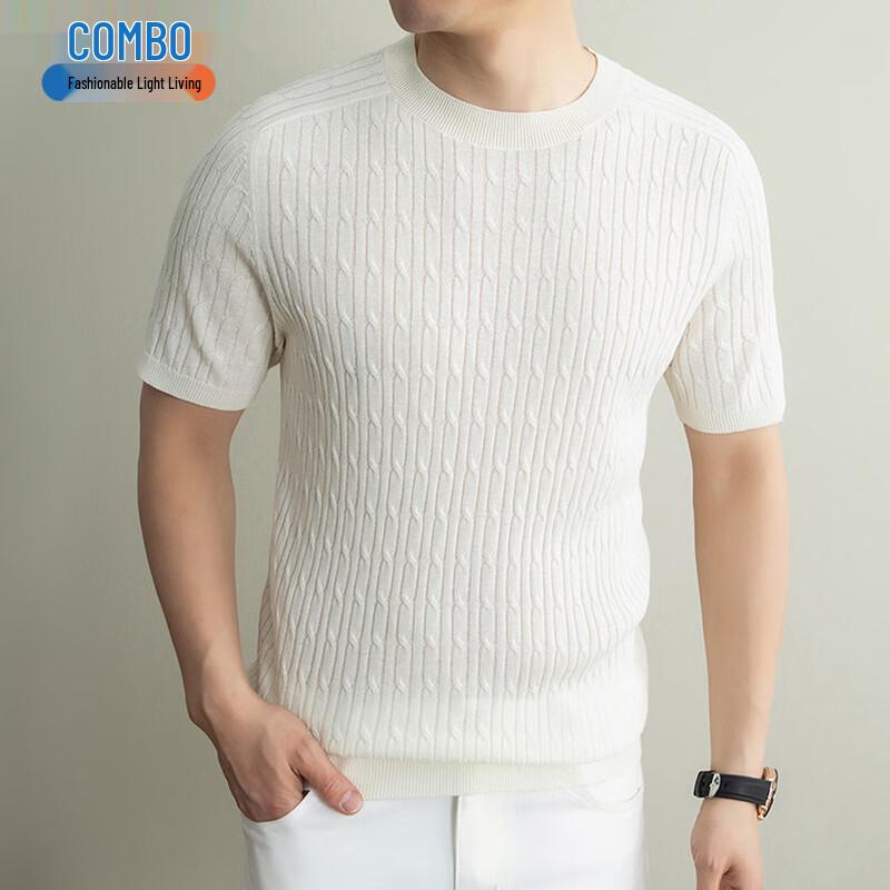 Men's Knitted Short Sleeve Round Neck T-Shirt