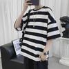 Men's Trendy Short-Sleeve Striped T-Shirt - Hong Kong Style, Korean Loose Fit, Round Neck Casual Top
